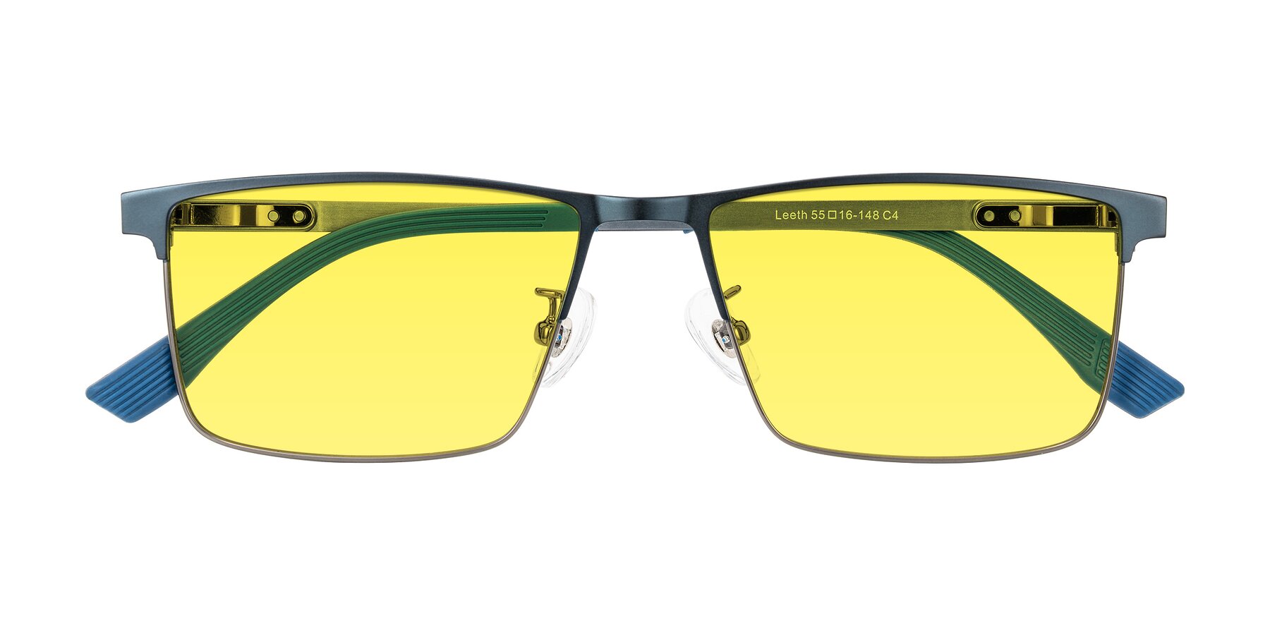 Folded Front of Leeth in Blue/Gunmetal with Medium Yellow Tinted Lenses