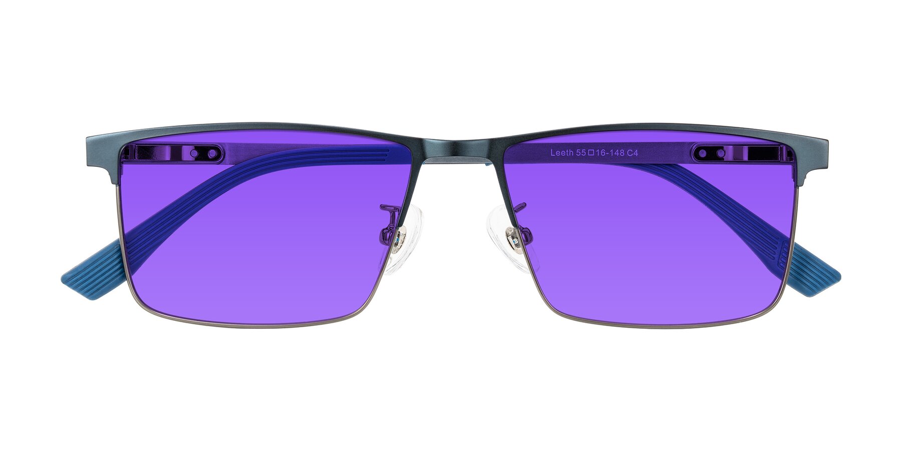 Folded Front of Leeth in Blue/Gunmetal with Purple Tinted Lenses