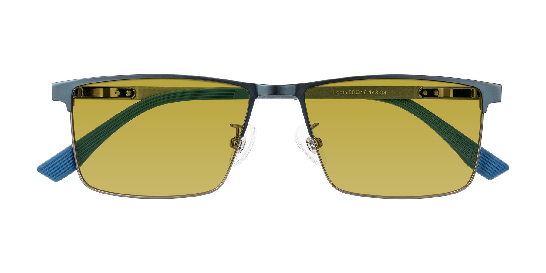 Folded Front of Leeth in Blue/Gunmetal with Champagne Tinted Lenses