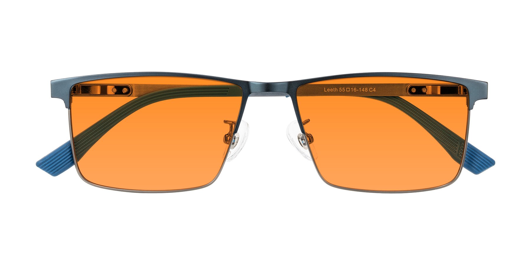 Folded Front of Leeth in Blue/Gunmetal with Orange Tinted Lenses