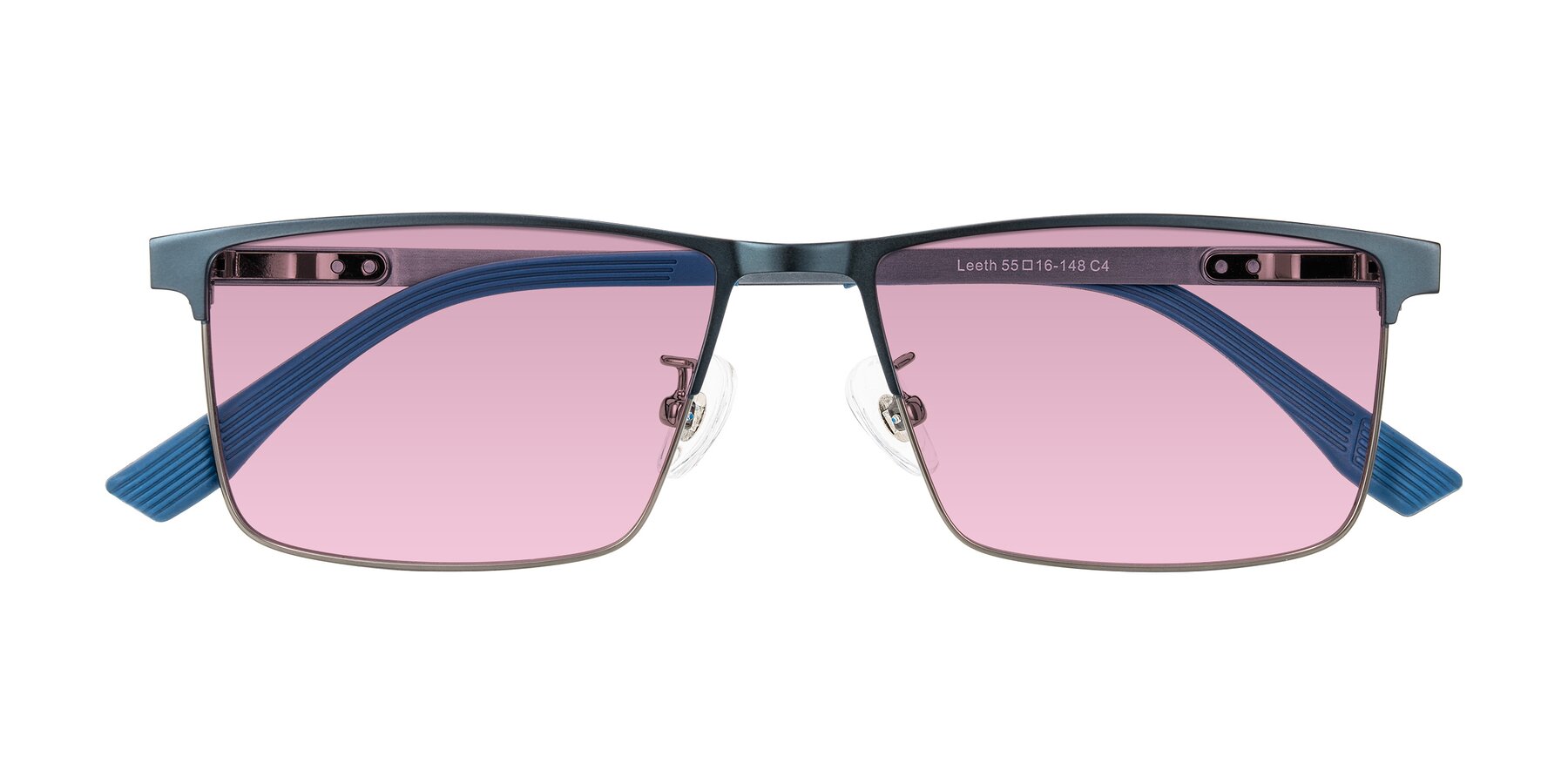 Folded Front of Leeth in Blue/Gunmetal with Light Wine Tinted Lenses
