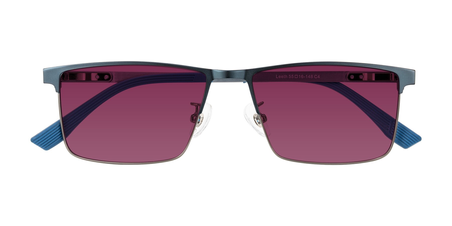 Folded Front of Leeth in Blue/Gunmetal with Wine Tinted Lenses