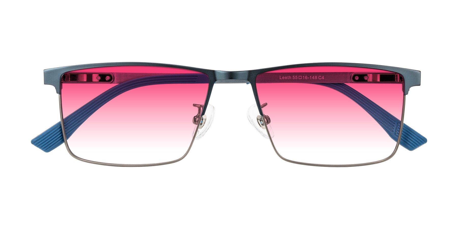 Folded Front of Leeth in Blue/Gunmetal with Pink Gradient Lenses