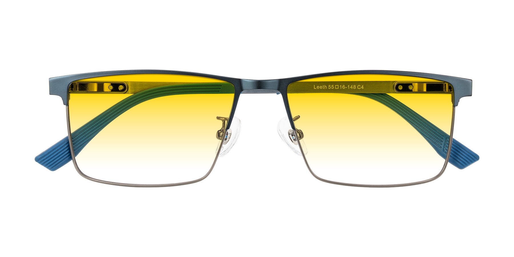 Folded Front of Leeth in Blue/Gunmetal with Yellow Gradient Lenses
