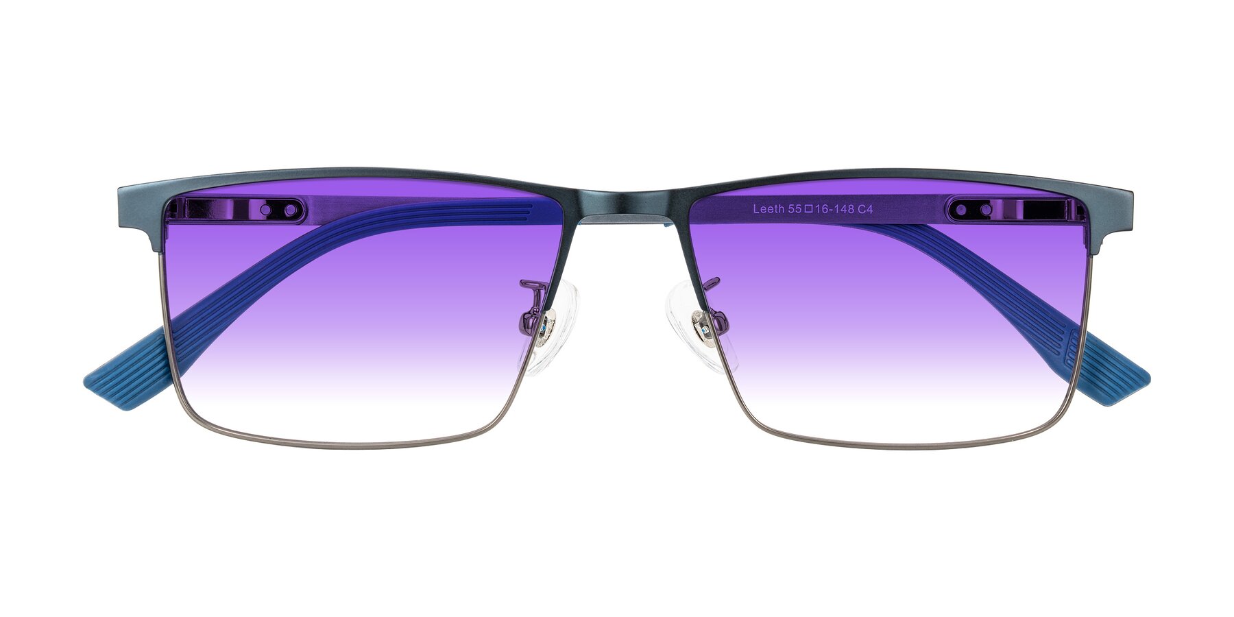 Folded Front of Leeth in Blue/Gunmetal with Purple Gradient Lenses