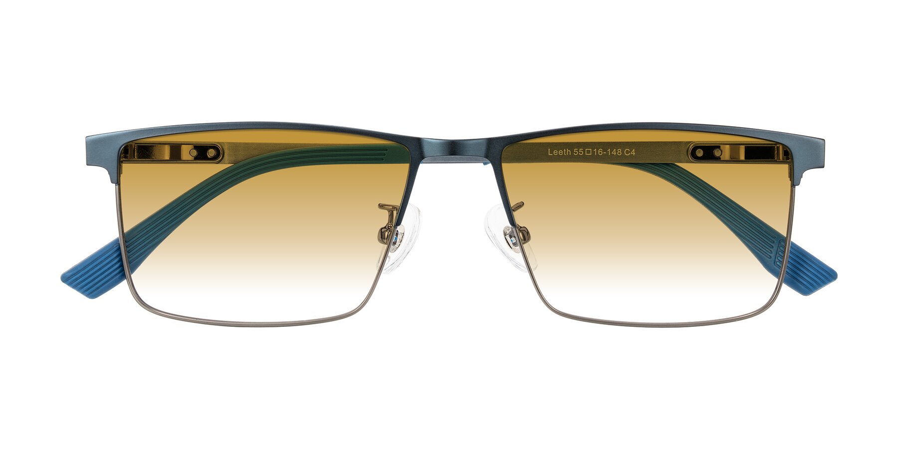 Folded Front of Leeth in Blue/Gunmetal with Champagne Gradient Lenses