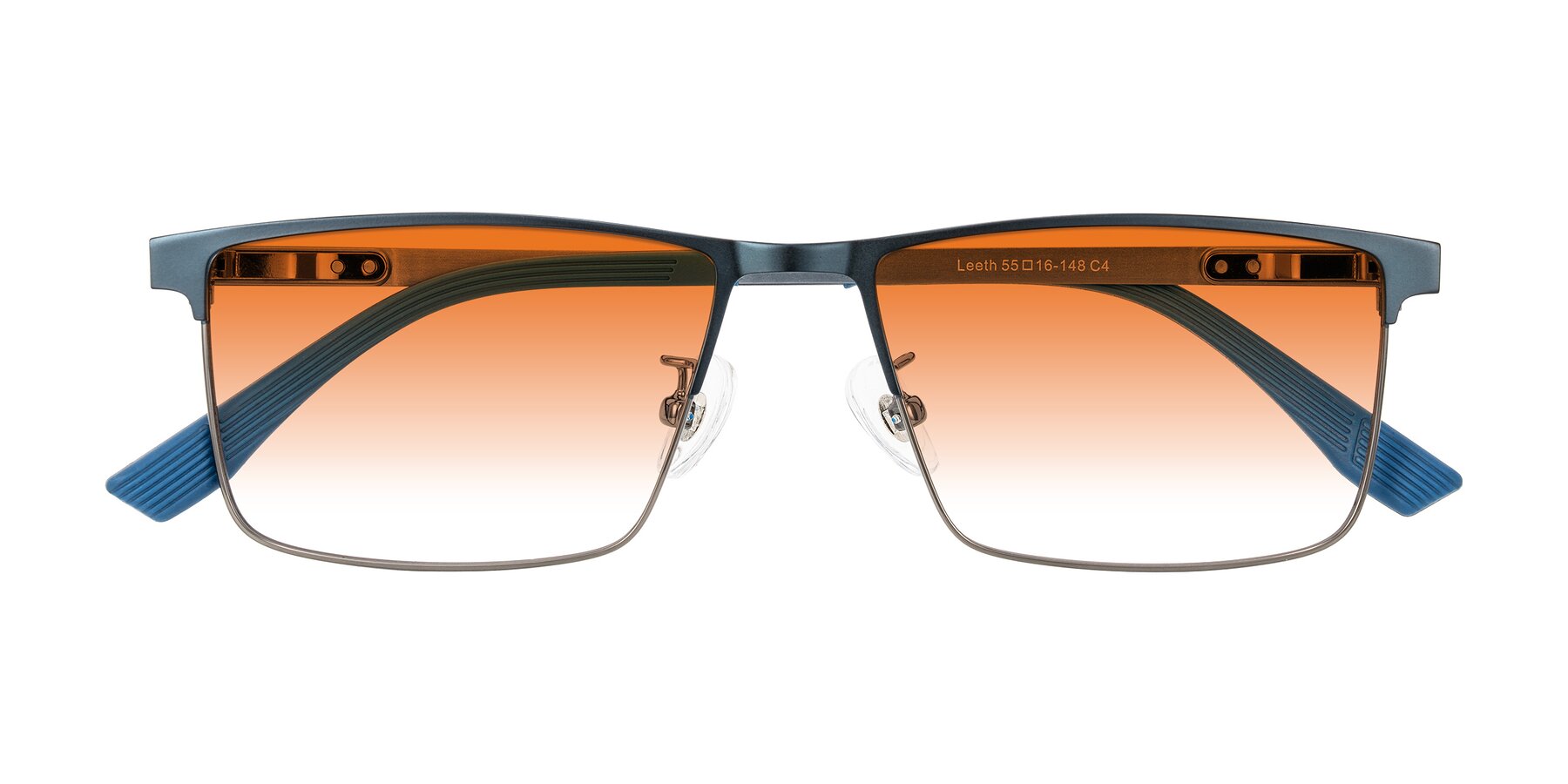 Folded Front of Leeth in Blue/Gunmetal with Orange Gradient Lenses