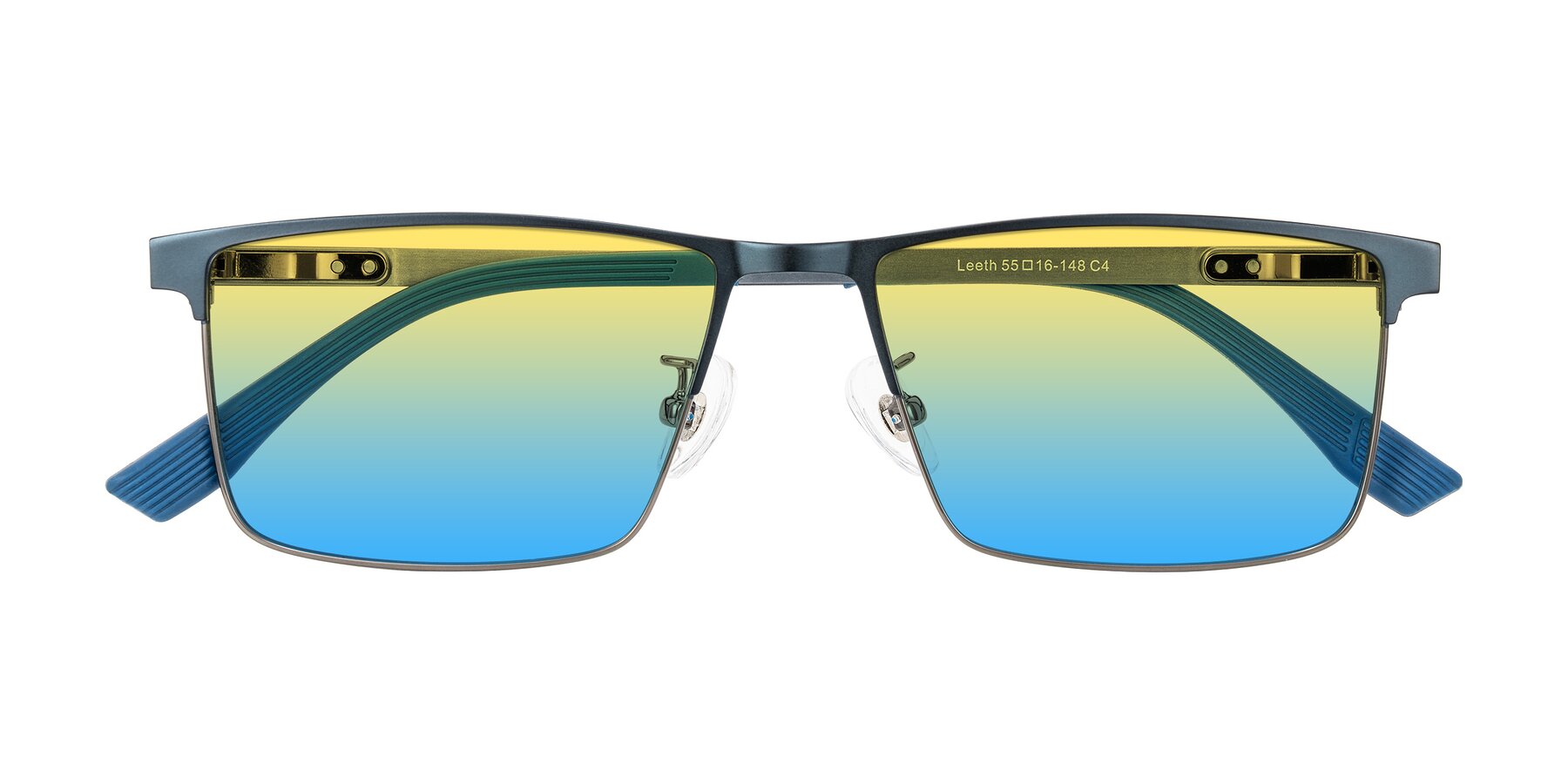 Folded Front of Leeth in Blue/Gunmetal with Yellow / Blue Gradient Lenses