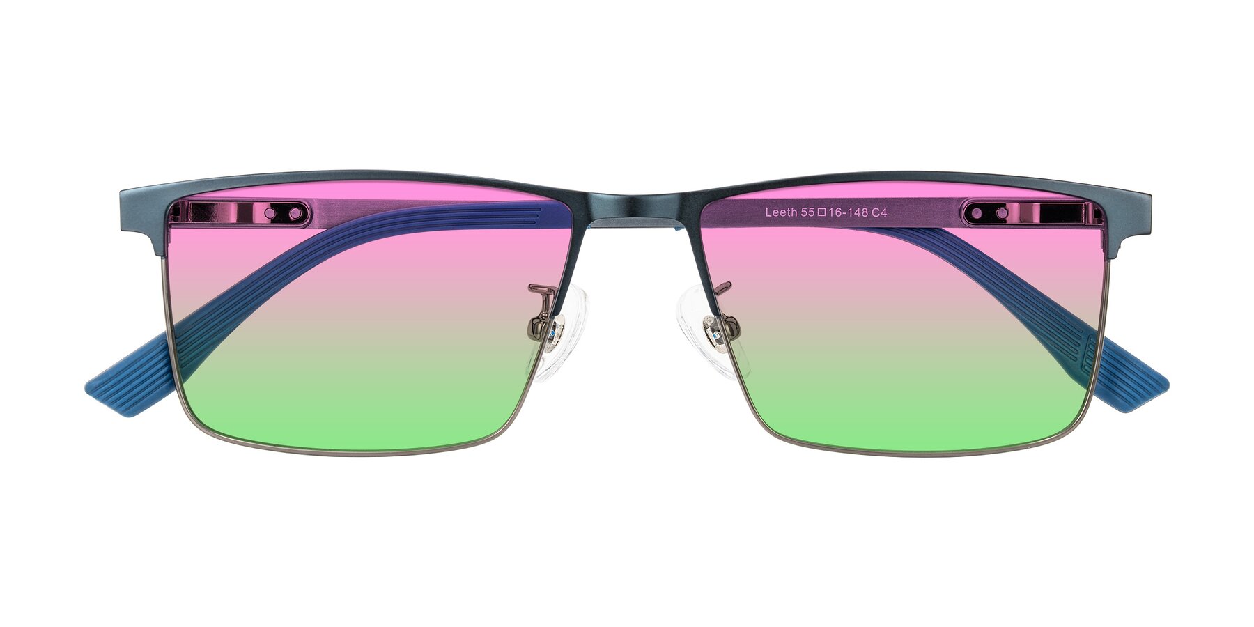 Folded Front of Leeth in Blue/Gunmetal with Pink / Green Gradient Lenses
