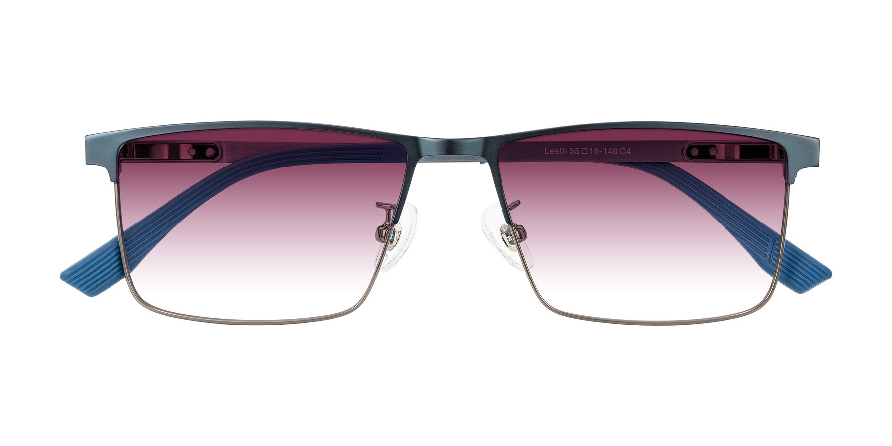 Folded Front of Leeth in Blue/Gunmetal with Wine Gradient Lenses