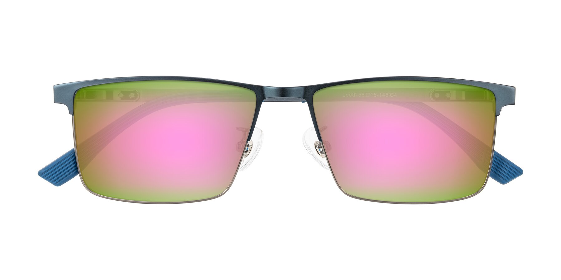 Folded Front of Leeth in Blue/Gunmetal with Pink Mirrored Lenses