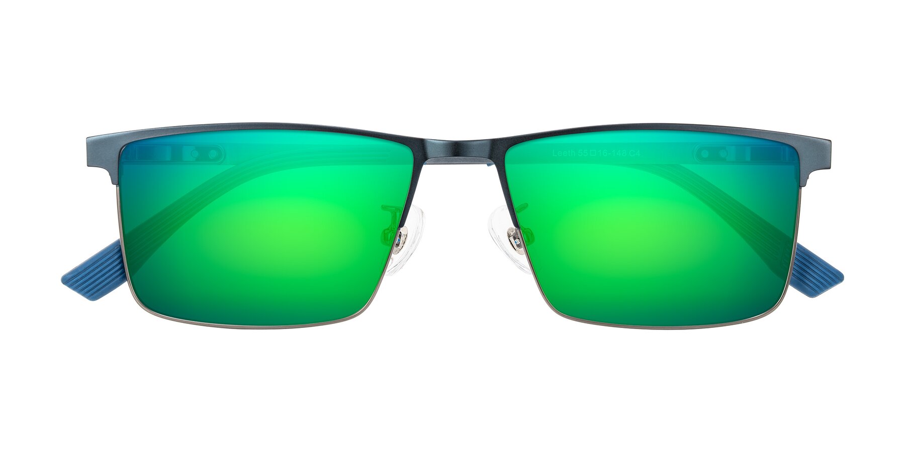 Folded Front of Leeth in Blue/Gunmetal with Green Mirrored Lenses