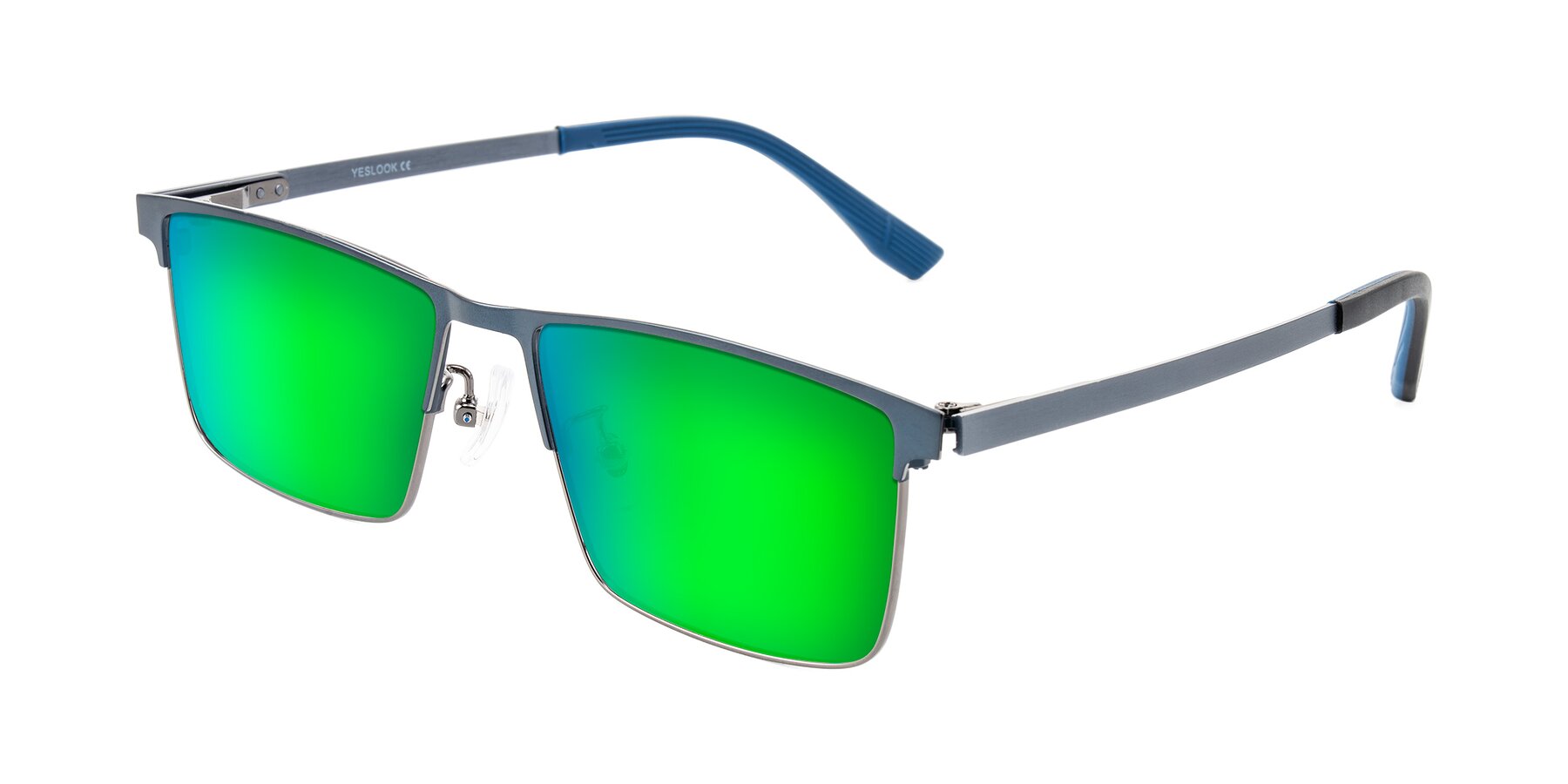 Angle of Leeth in Blue/Gunmetal with Green Mirrored Lenses