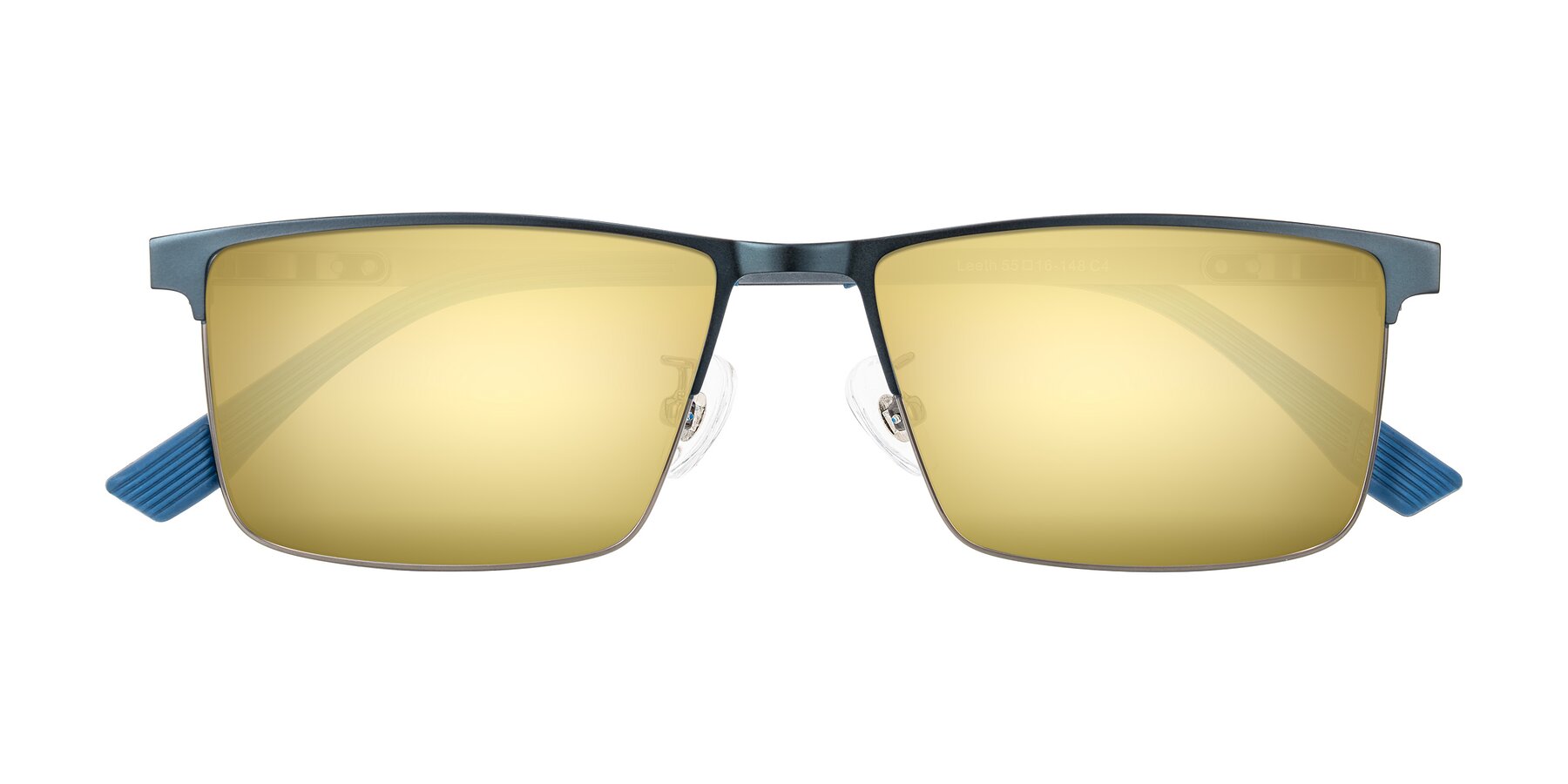 Folded Front of Leeth in Blue/Gunmetal with Gold Mirrored Lenses