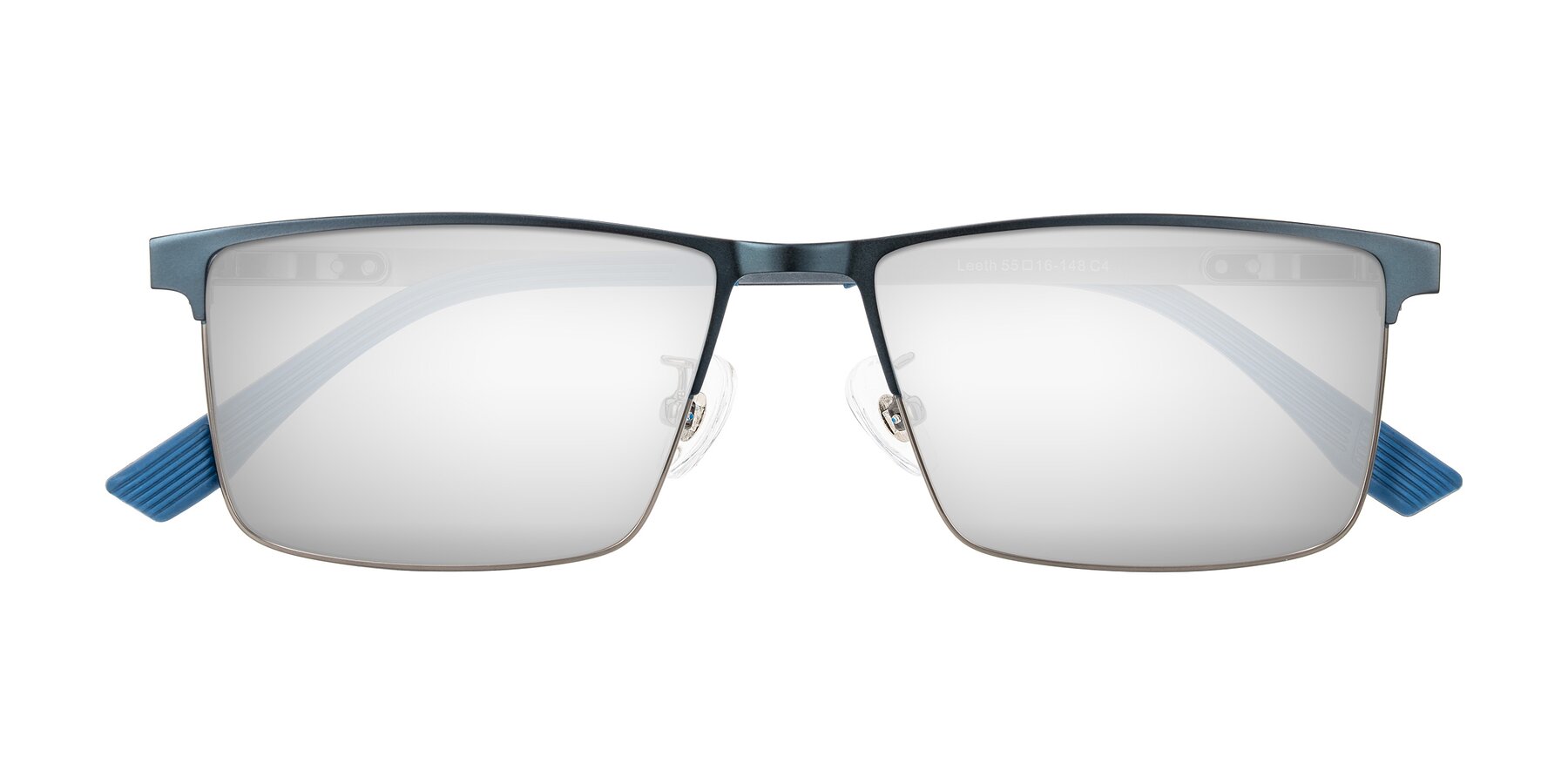 Folded Front of Leeth in Blue/Gunmetal with Silver Mirrored Lenses