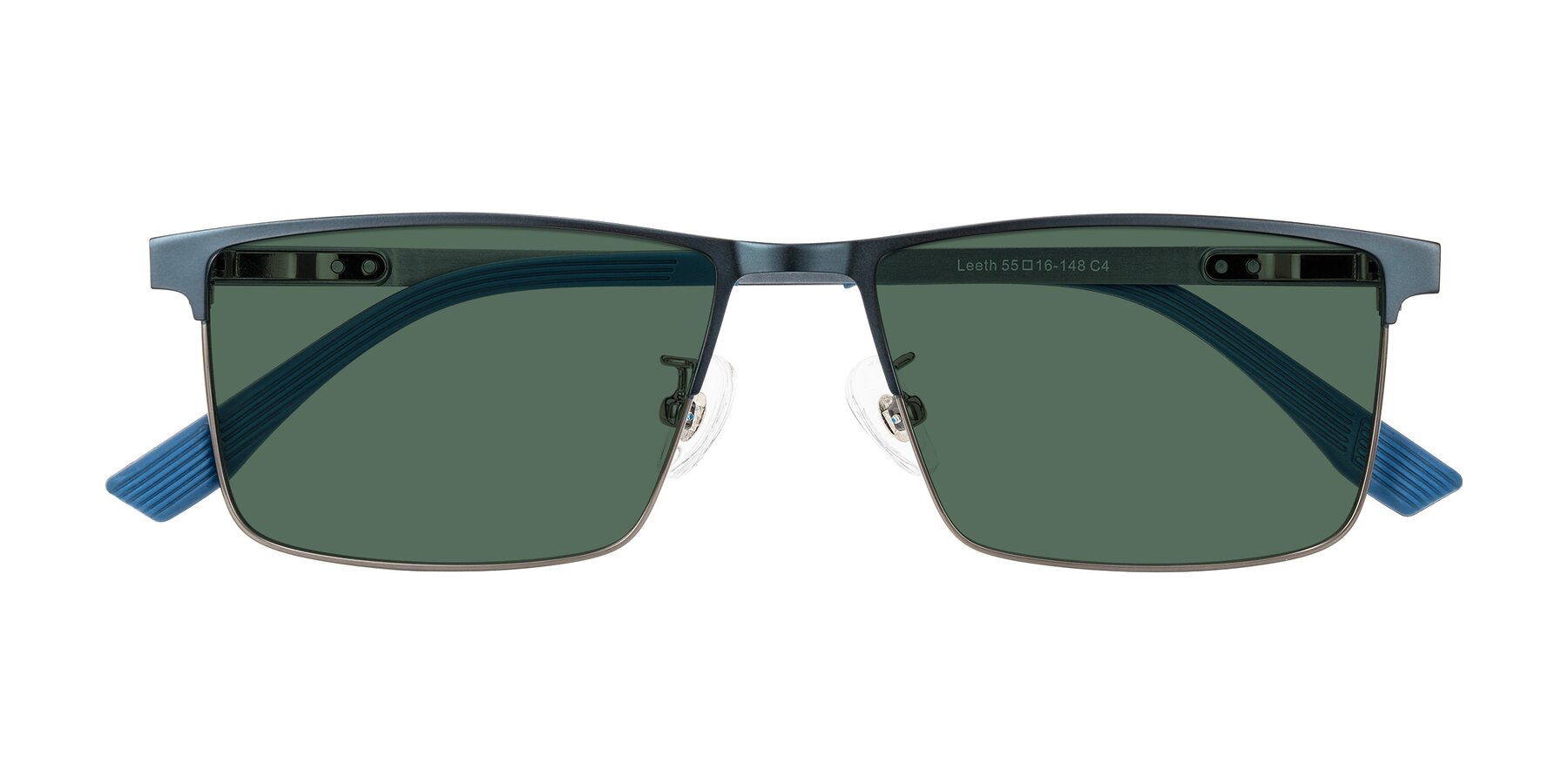 Folded Front of Leeth in Blue/Gunmetal with Green Polarized Lenses