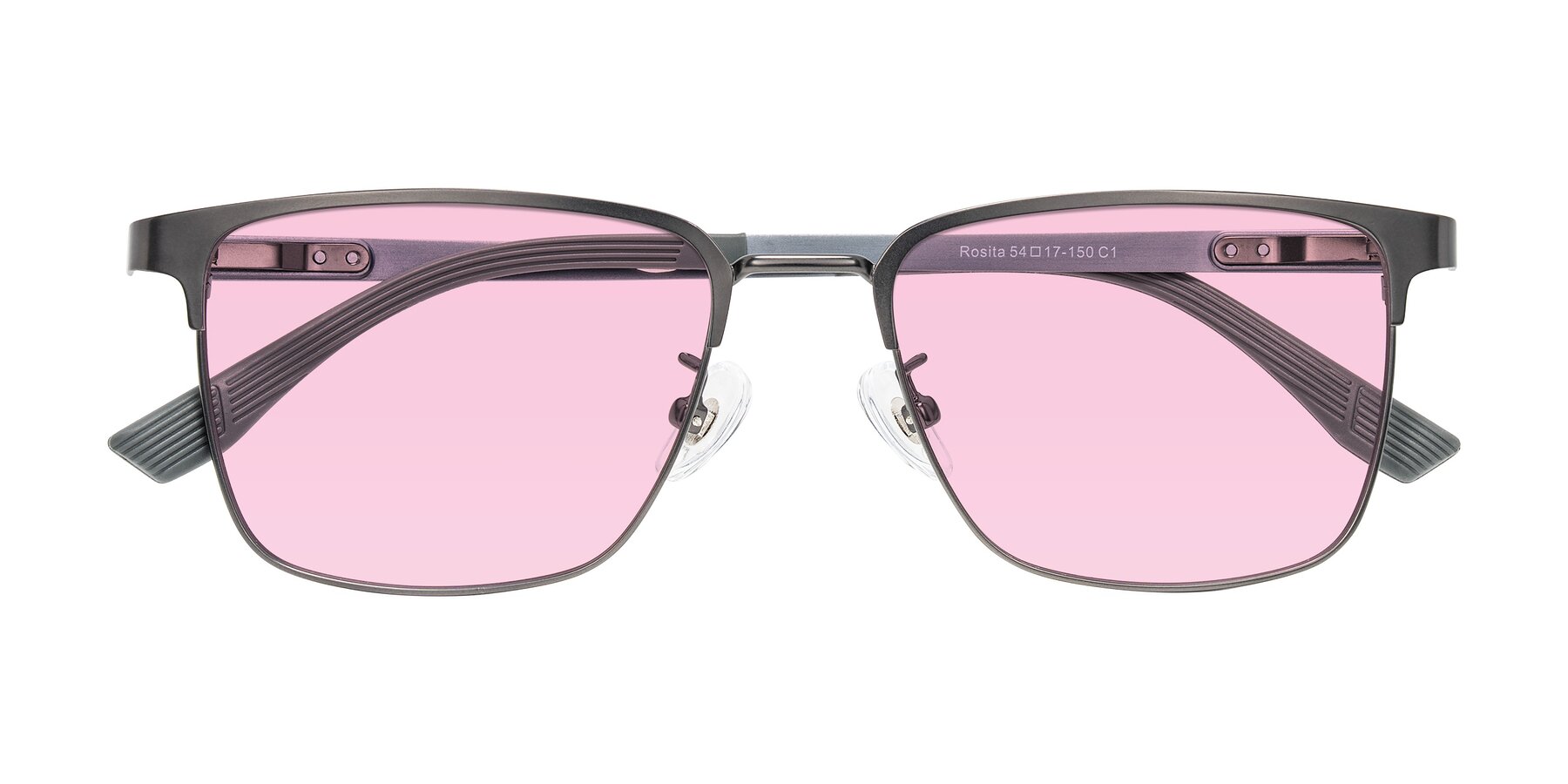 Folded Front of Rosita in Gunmetal with Light Pink Tinted Lenses