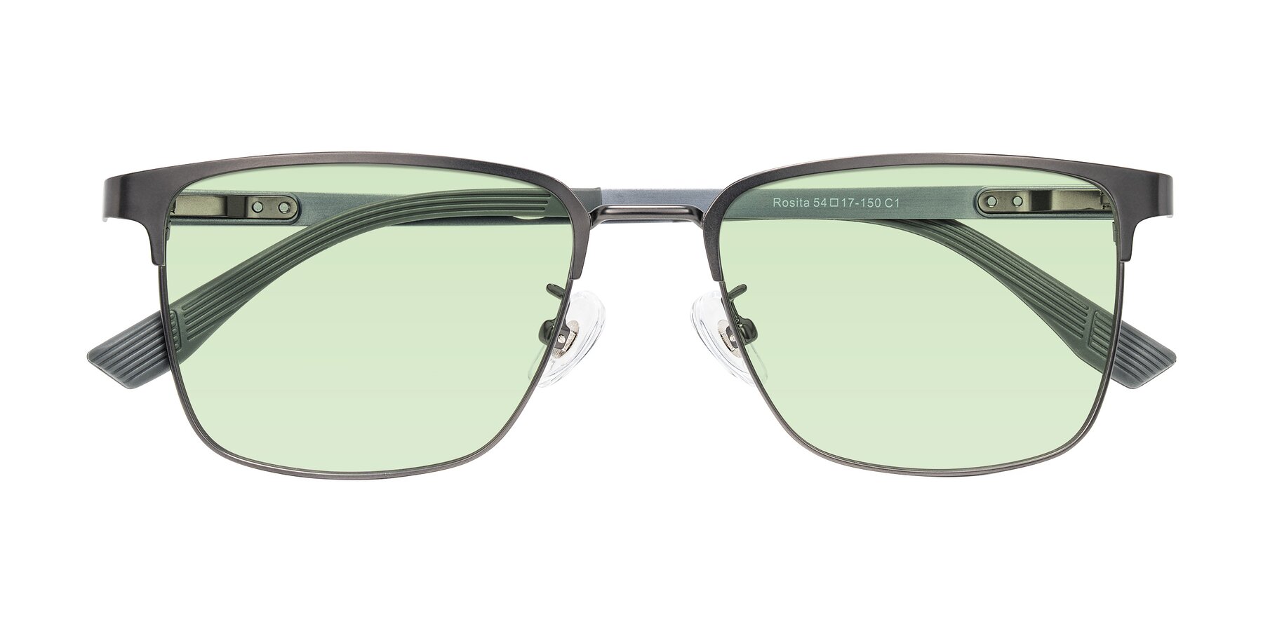 Folded Front of Rosita in Gunmetal with Light Green Tinted Lenses