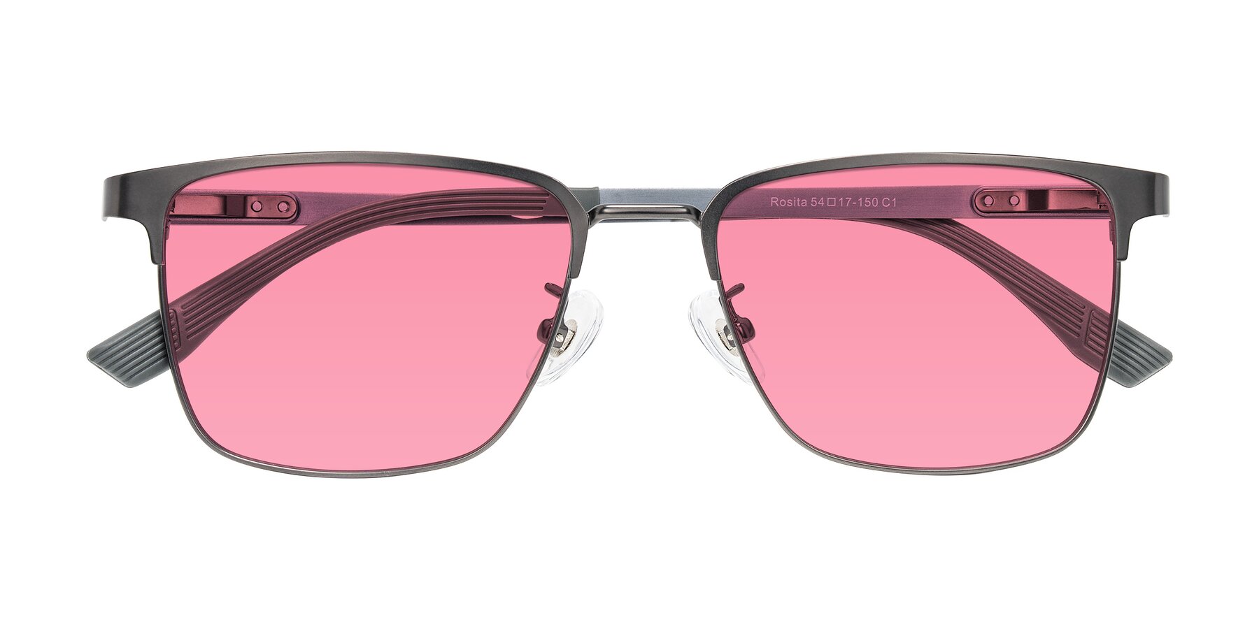 Folded Front of Rosita in Gunmetal with Pink Tinted Lenses