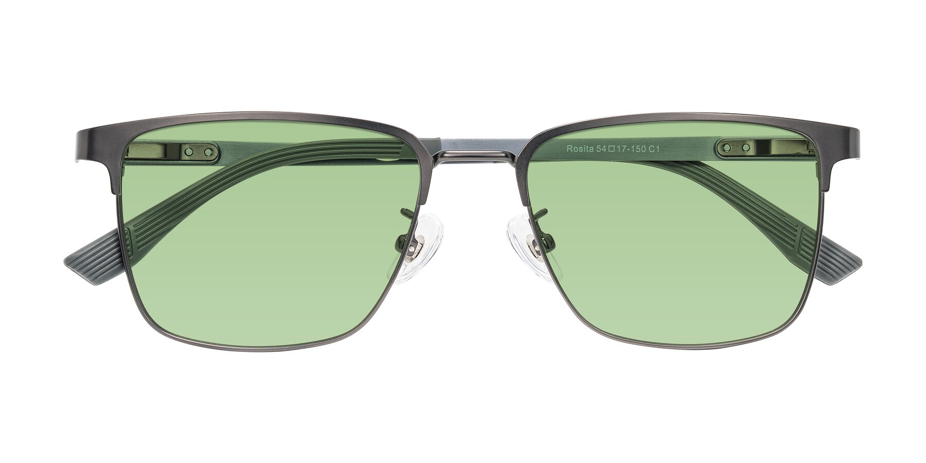 Folded Front of Rosita in Gunmetal with Medium Green Tinted Lenses