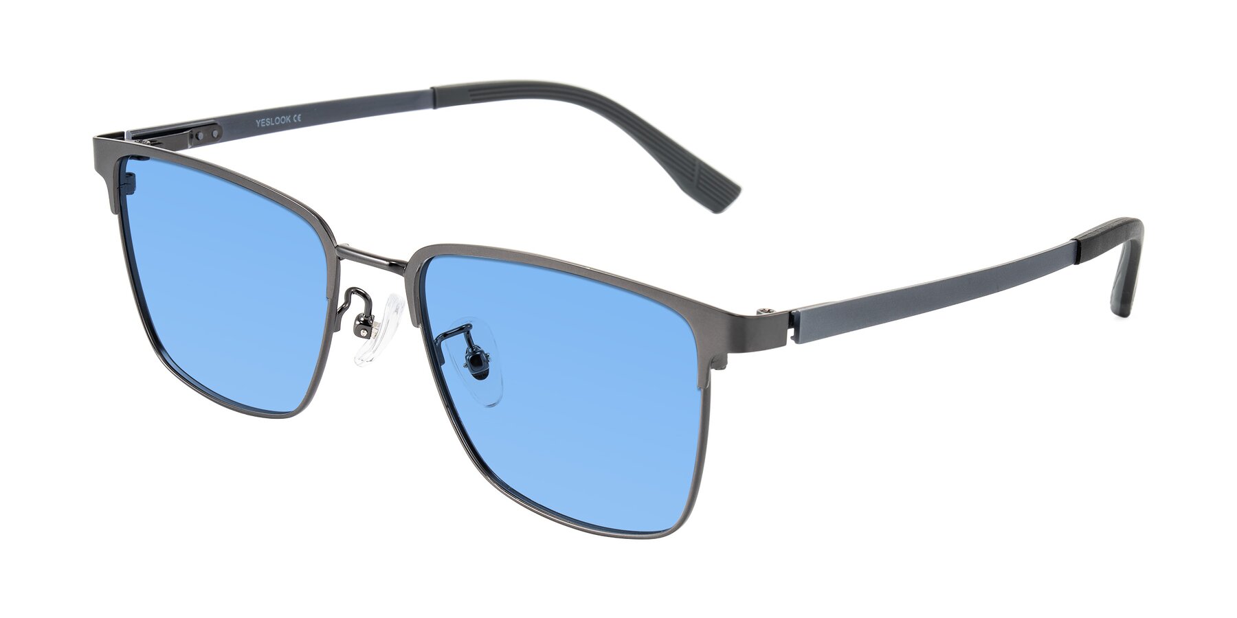 Angle of Rosita in Gunmetal with Medium Blue Tinted Lenses