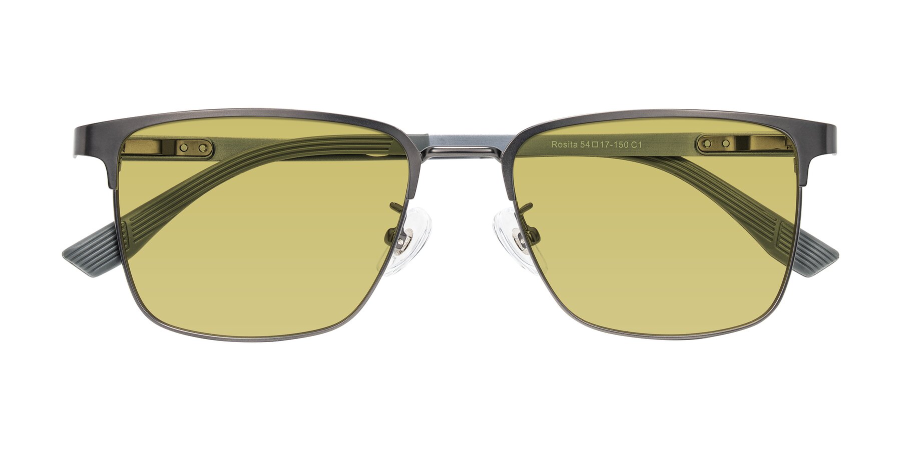 Folded Front of Rosita in Gunmetal with Medium Champagne Tinted Lenses