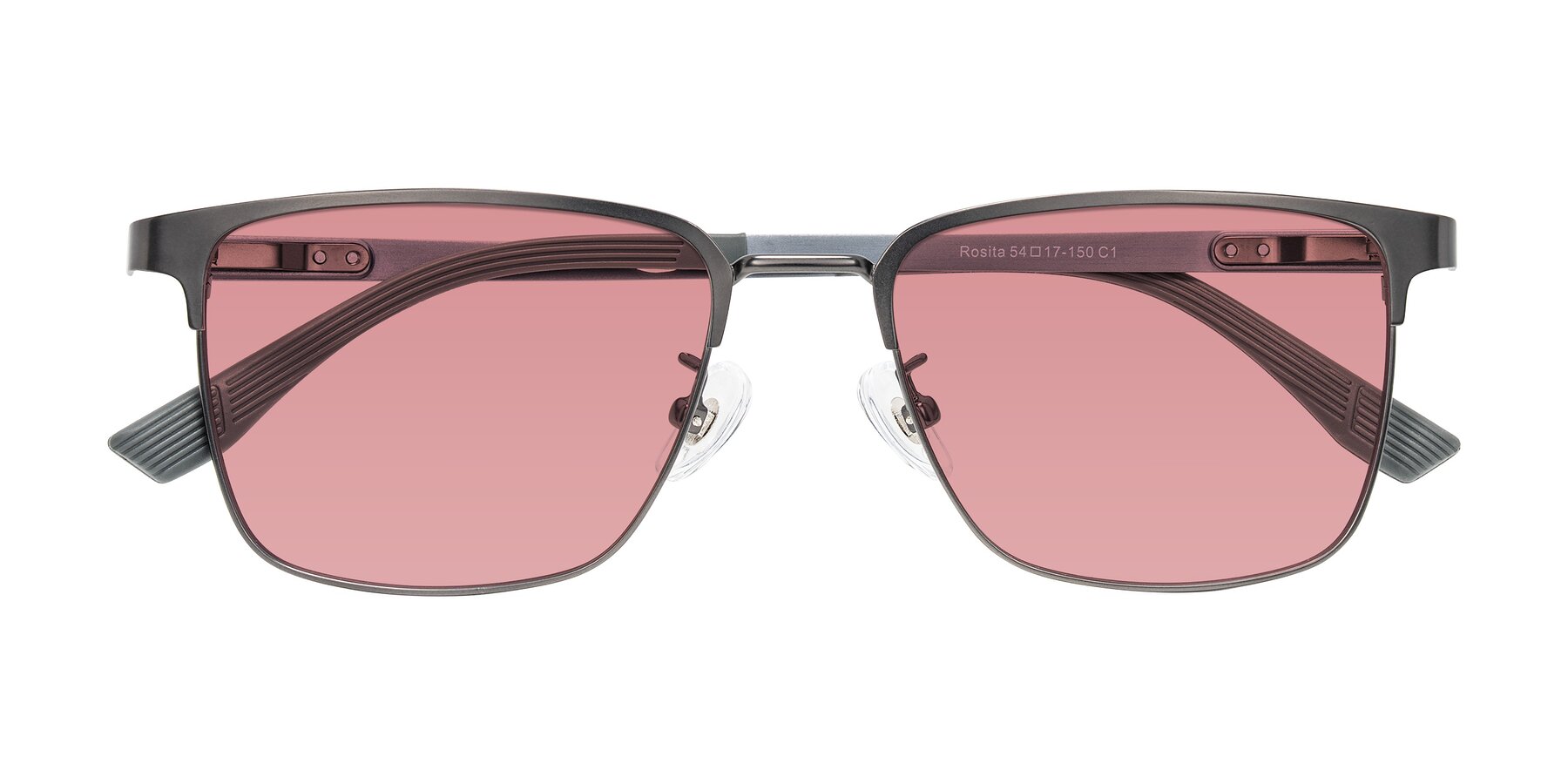 Folded Front of Rosita in Gunmetal with Medium Garnet Tinted Lenses