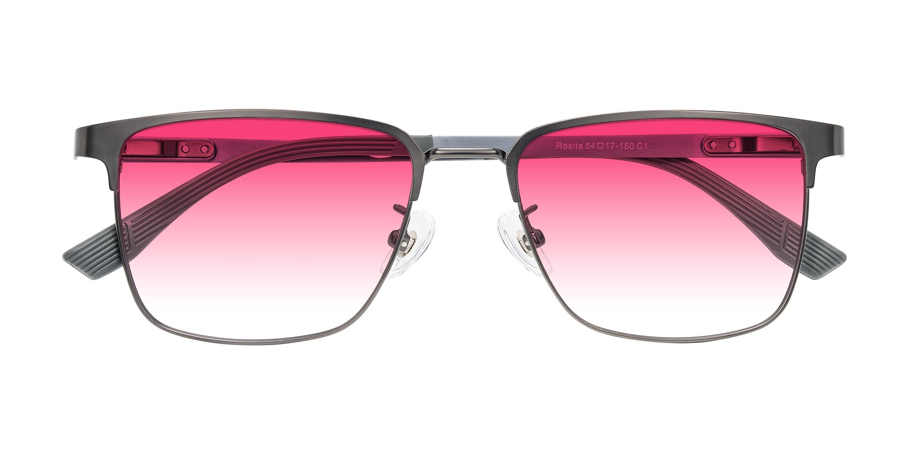 Folded Front of Rosita in Gunmetal with Pink Gradient Lenses