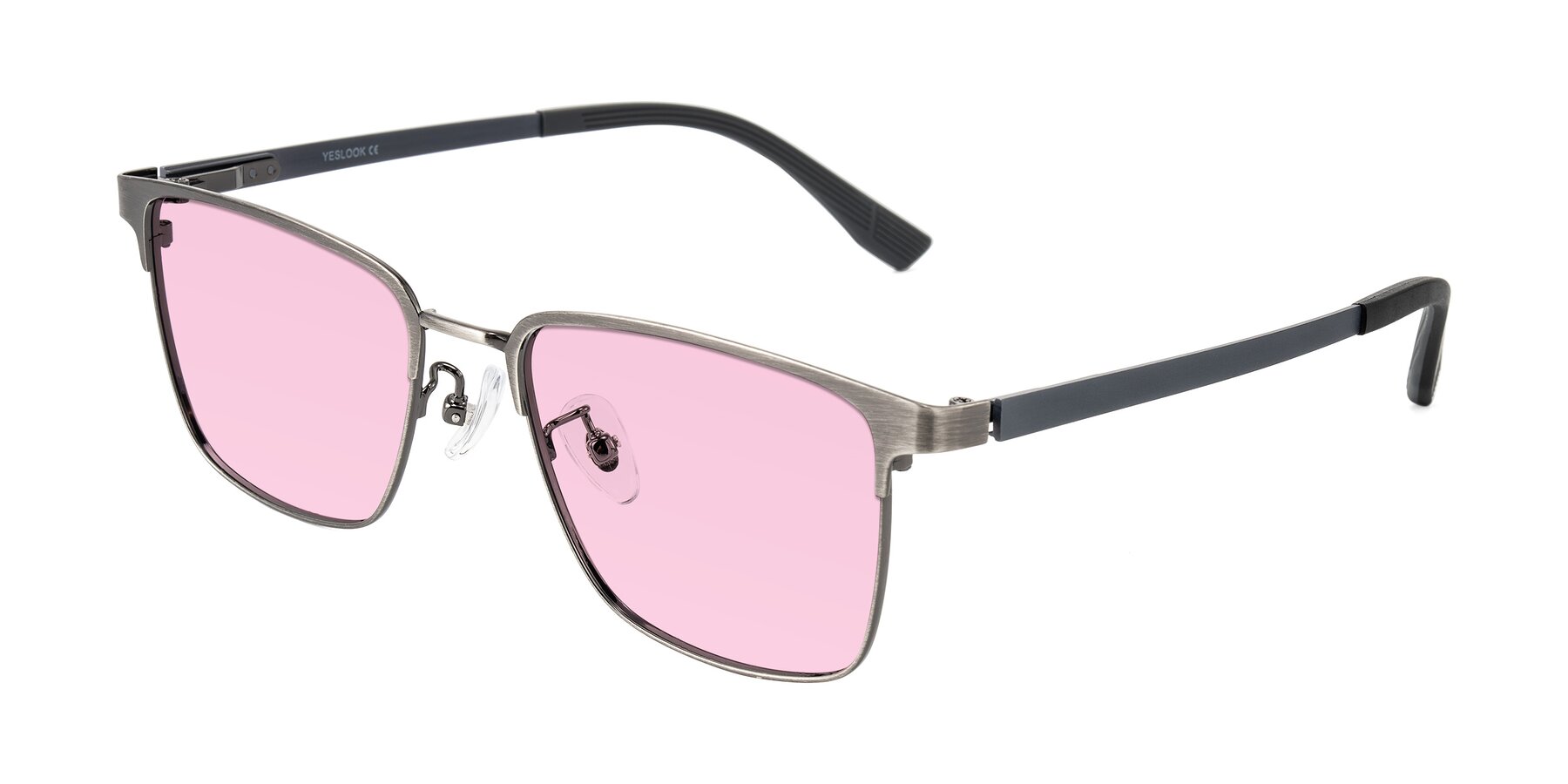 Angle of Rosita in Brushed Silver with Light Pink Tinted Lenses