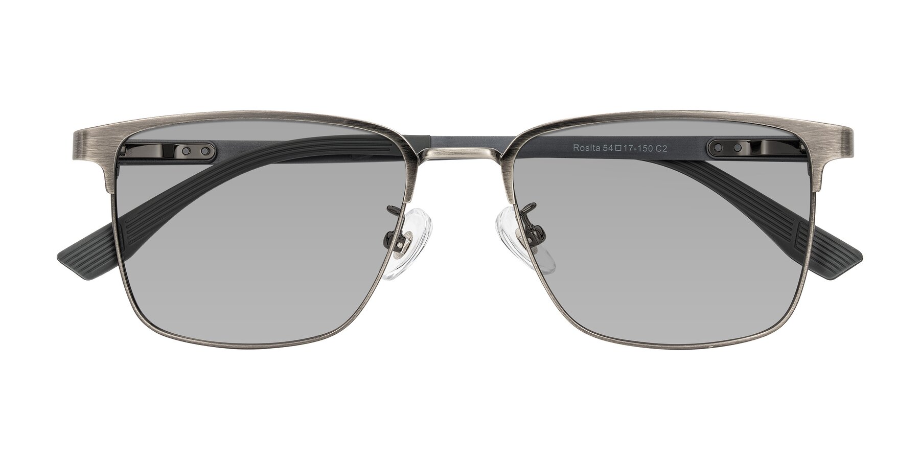 Folded Front of Rosita in Brushed Silver with Light Gray Tinted Lenses