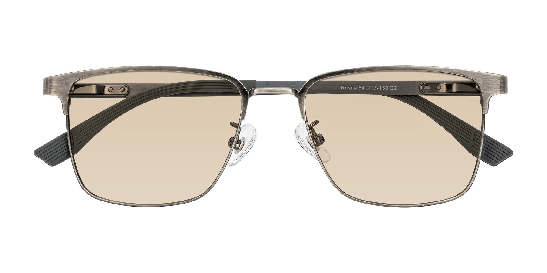 Folded Front of Rosita in Brushed Silver with Light Brown Tinted Lenses