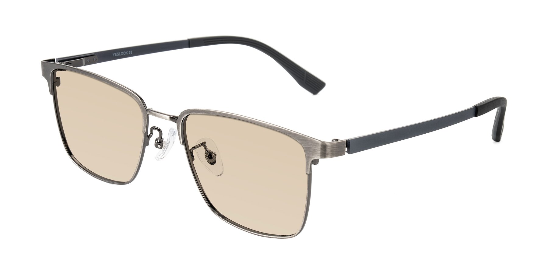 Angle of Rosita in Brushed Silver with Light Brown Tinted Lenses