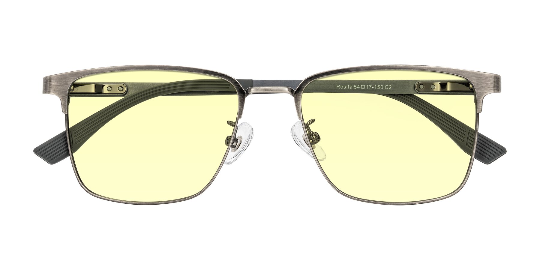 Folded Front of Rosita in Brushed Silver with Light Yellow Tinted Lenses
