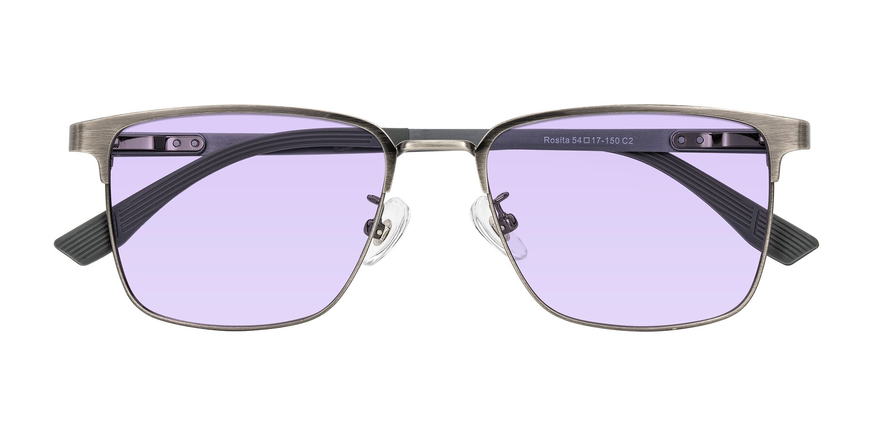 Folded Front of Rosita in Brushed Silver with Light Purple Tinted Lenses