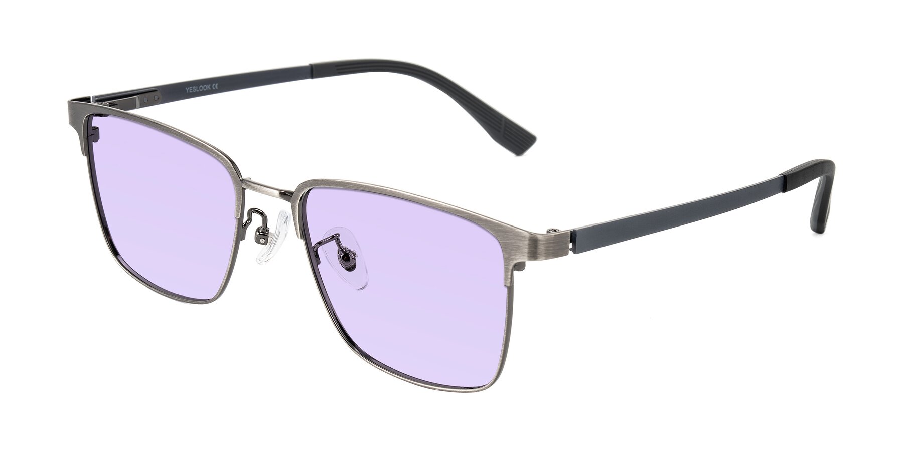 Angle of Rosita in Brushed Silver with Light Purple Tinted Lenses