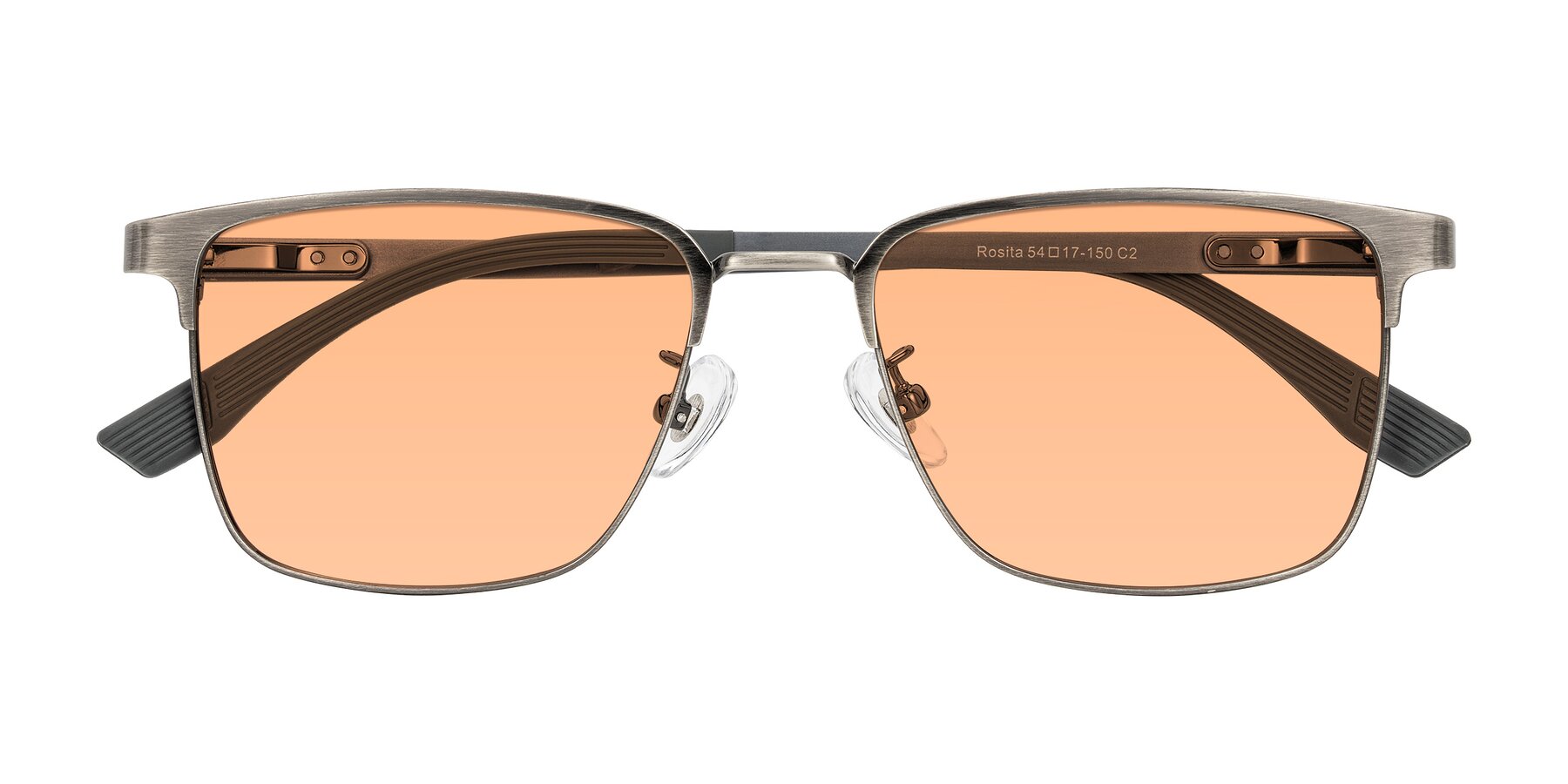 Folded Front of Rosita in Brushed Silver with Light Orange Tinted Lenses