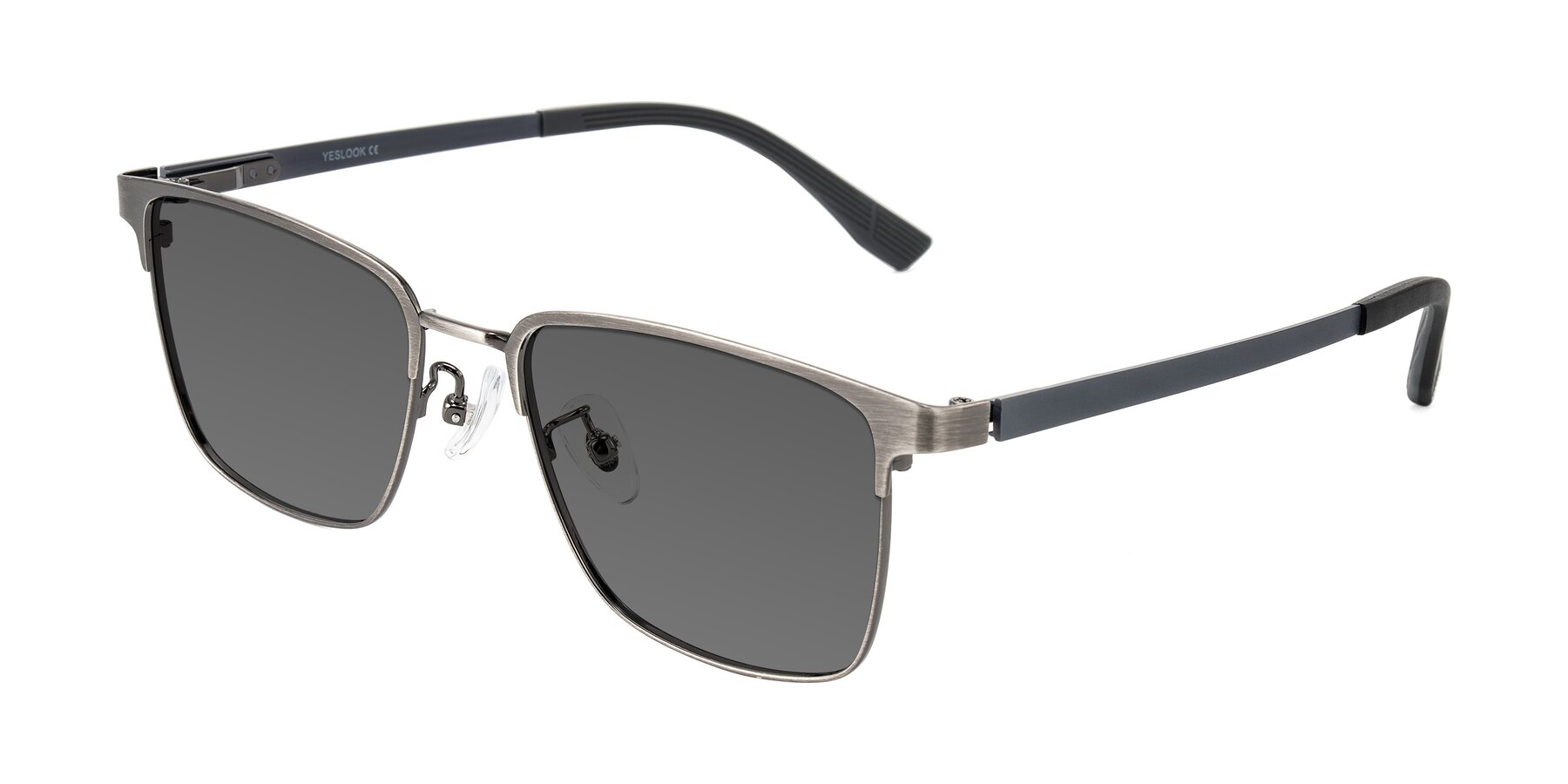 Angle of Rosita in Brushed Silver with Medium Gray Tinted Lenses