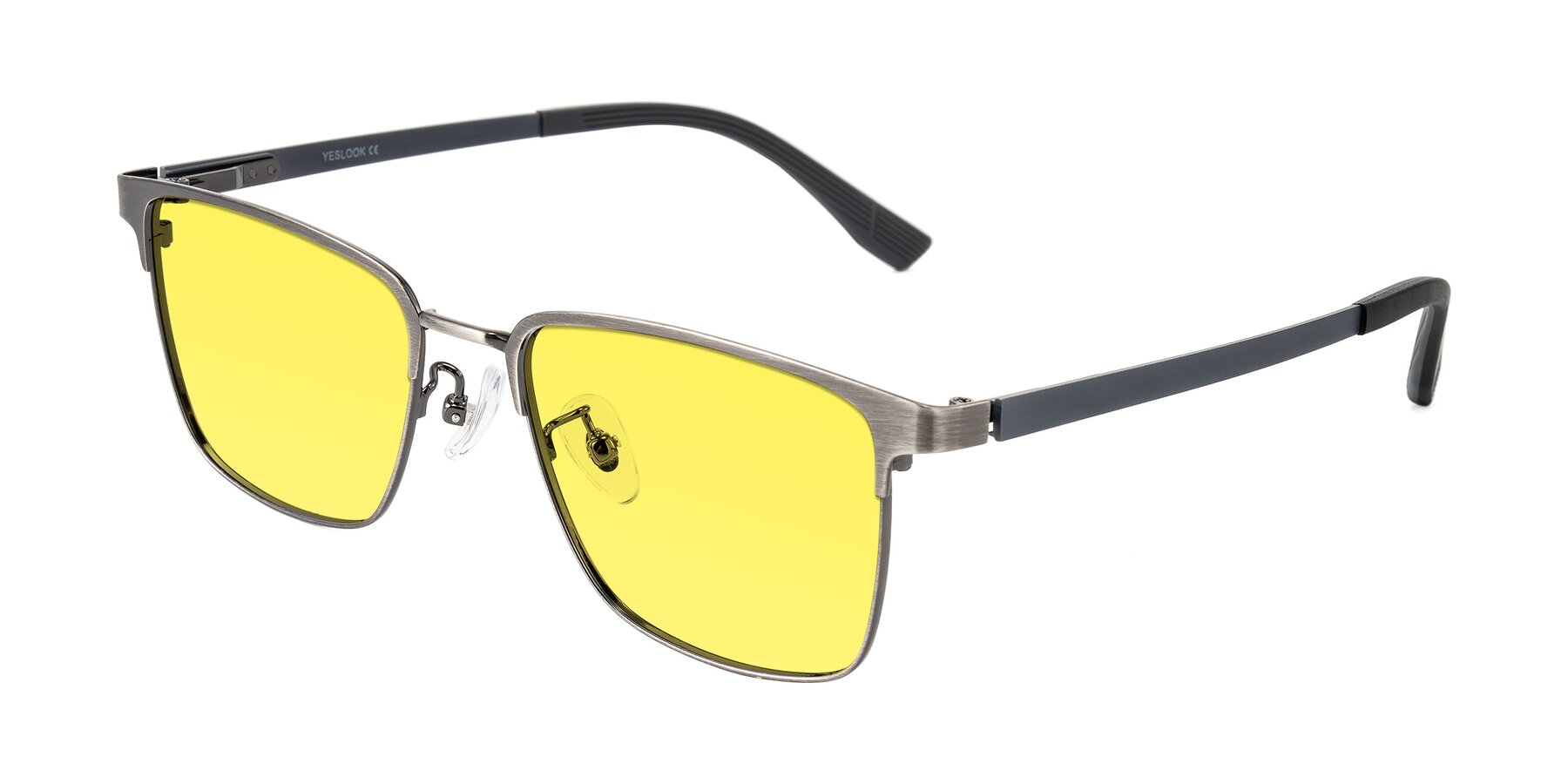 Angle of Rosita in Brushed Silver with Medium Yellow Tinted Lenses