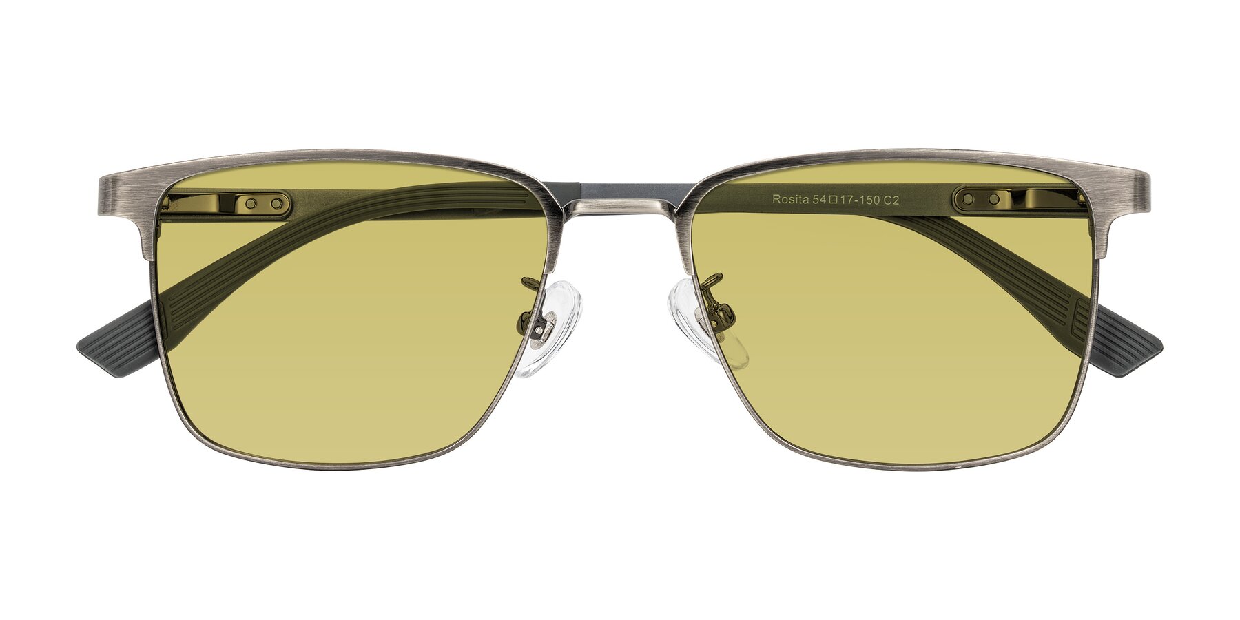 Folded Front of Rosita in Brushed Silver with Medium Champagne Tinted Lenses