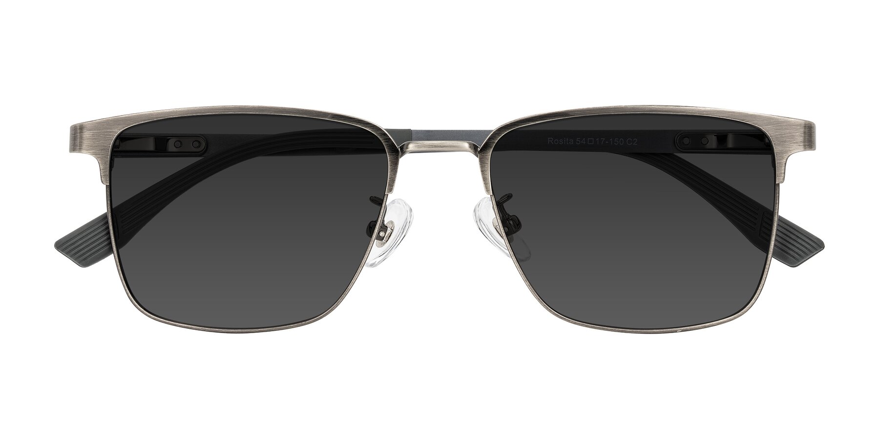 Folded Front of Rosita in Brushed Silver with Gray Tinted Lenses