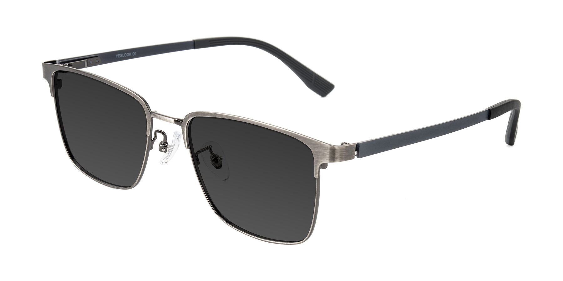 Angle of Rosita in Brushed Silver with Gray Tinted Lenses