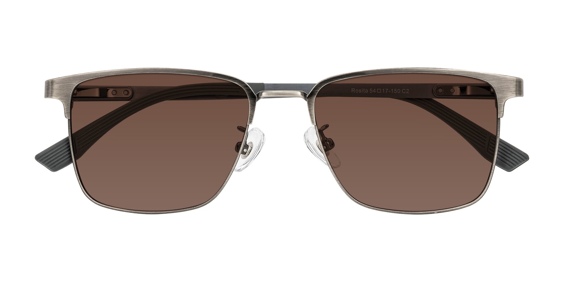 Folded Front of Rosita in Brushed Silver with Brown Tinted Lenses