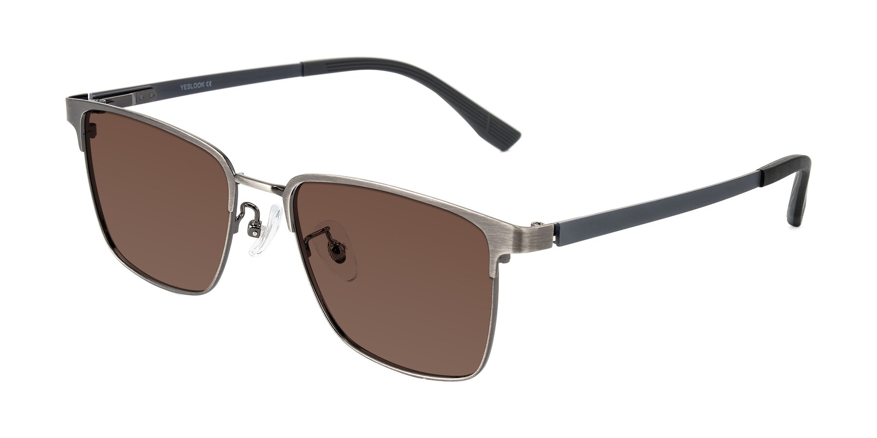 Angle of Rosita in Brushed Silver with Brown Tinted Lenses