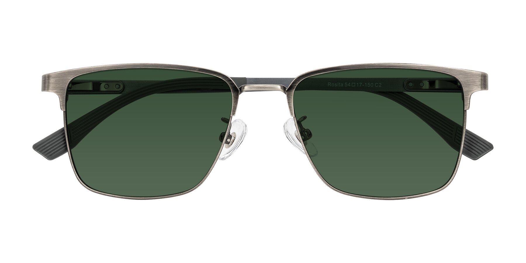 Folded Front of Rosita in Brushed Silver with Green Tinted Lenses