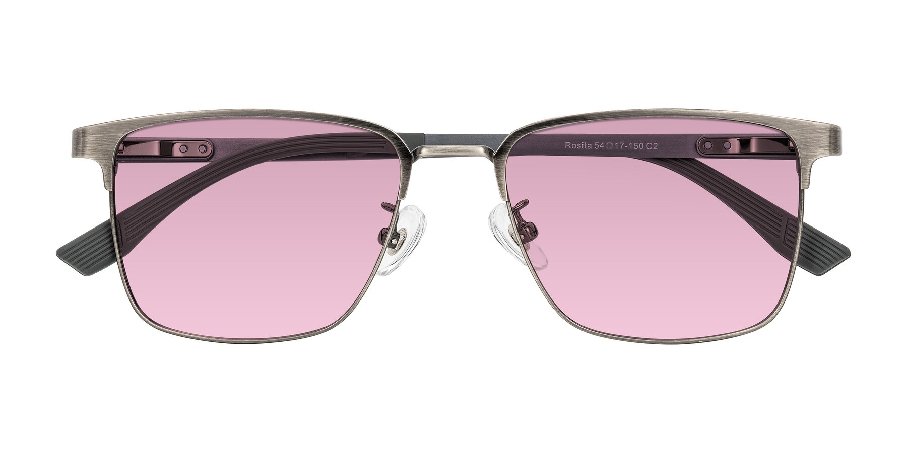 Folded Front of Rosita in Brushed Silver with Light Wine Tinted Lenses