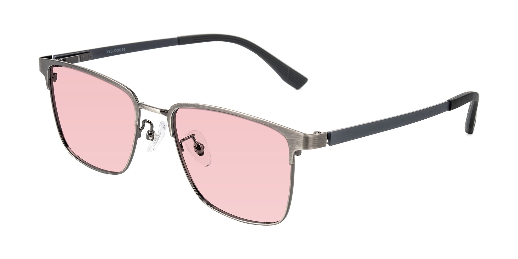 Angle of Rosita in Brushed Silver with Light Garnet Tinted Lenses