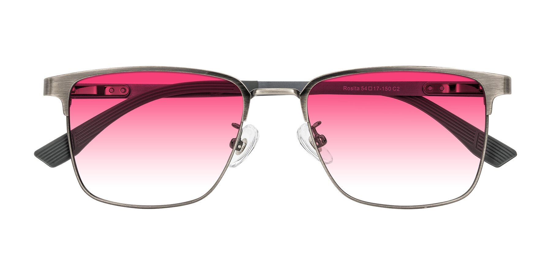 Folded Front of Rosita in Brushed Silver with Pink Gradient Lenses