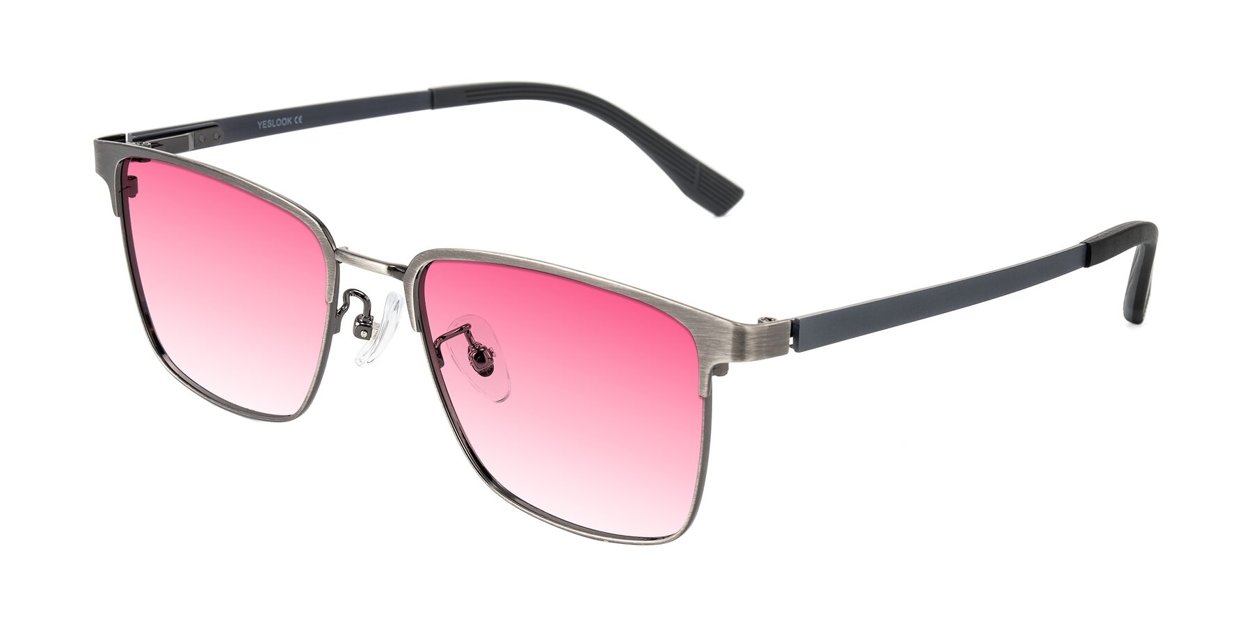 Angle of Rosita in Brushed Silver with Pink Gradient Lenses