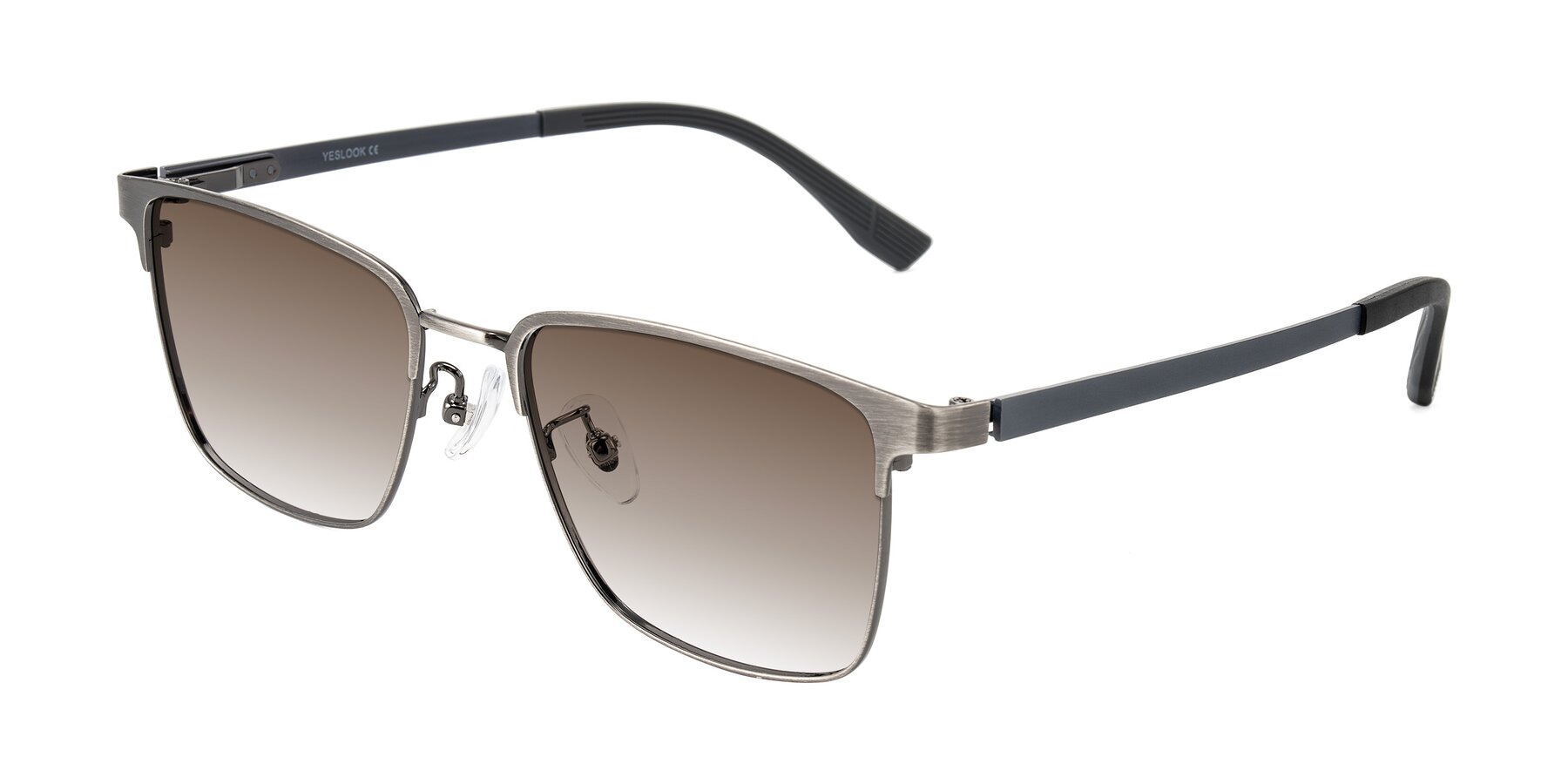 Angle of Rosita in Brushed Silver with Brown Gradient Lenses