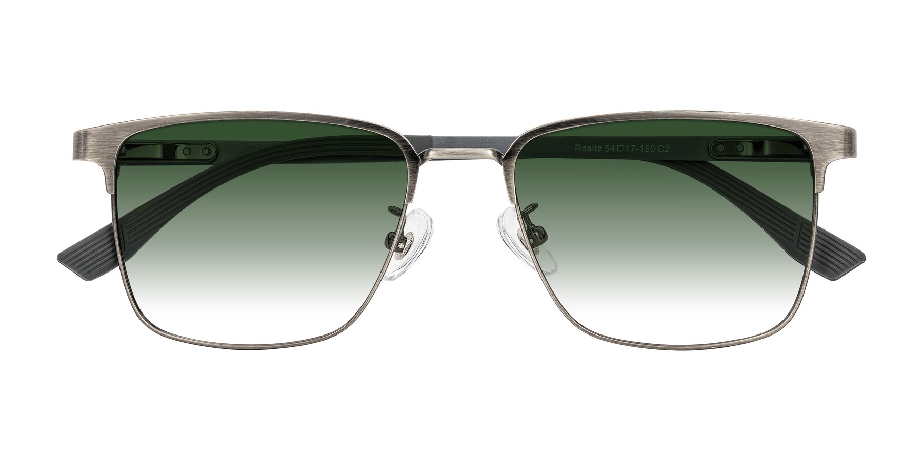 Folded Front of Rosita in Brushed Silver with Green Gradient Lenses